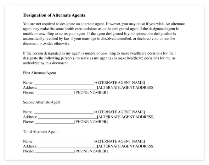 Designation of Alternate Agents