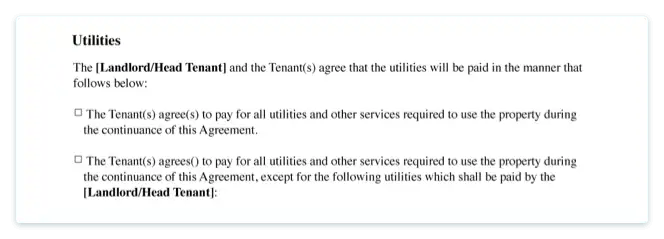 Room rental agreement utilities
