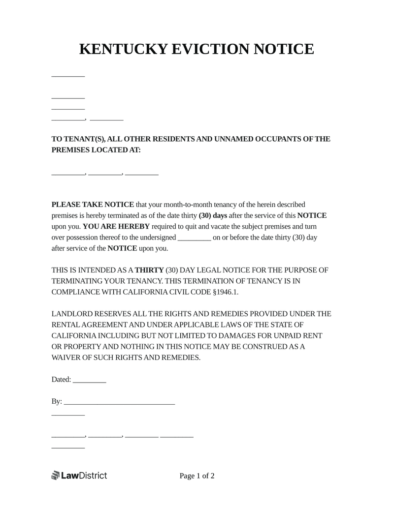 Kentucky Eviction Notice Form
