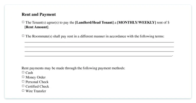 Room rental agreement payment