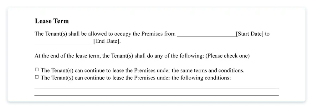 Terms in a Lease agreement