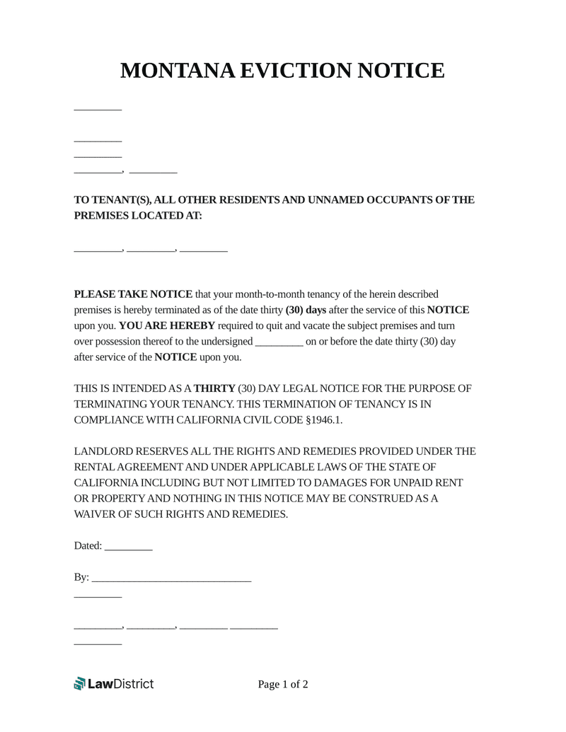 Montana Eviction Notice Form
