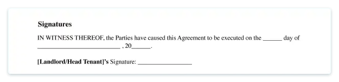 Room rental agreement signatures