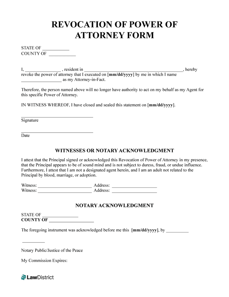 Revocation of Power of Attorney Sample