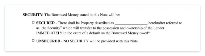 Secure or Insecure Promissory Note