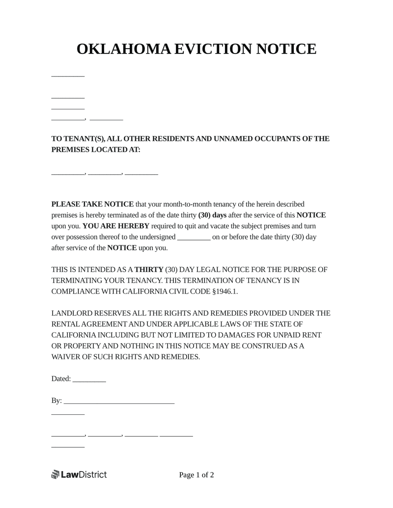 Oklahoma Eviction Notice Form