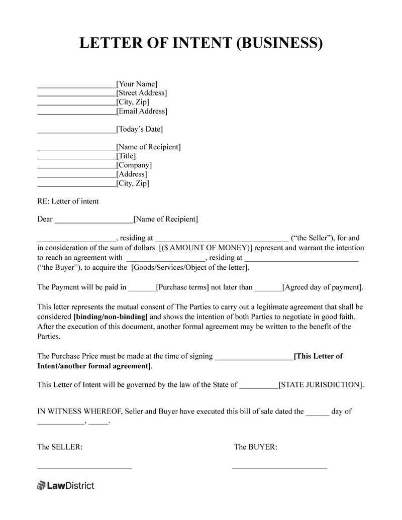 Letter of Intent Sample