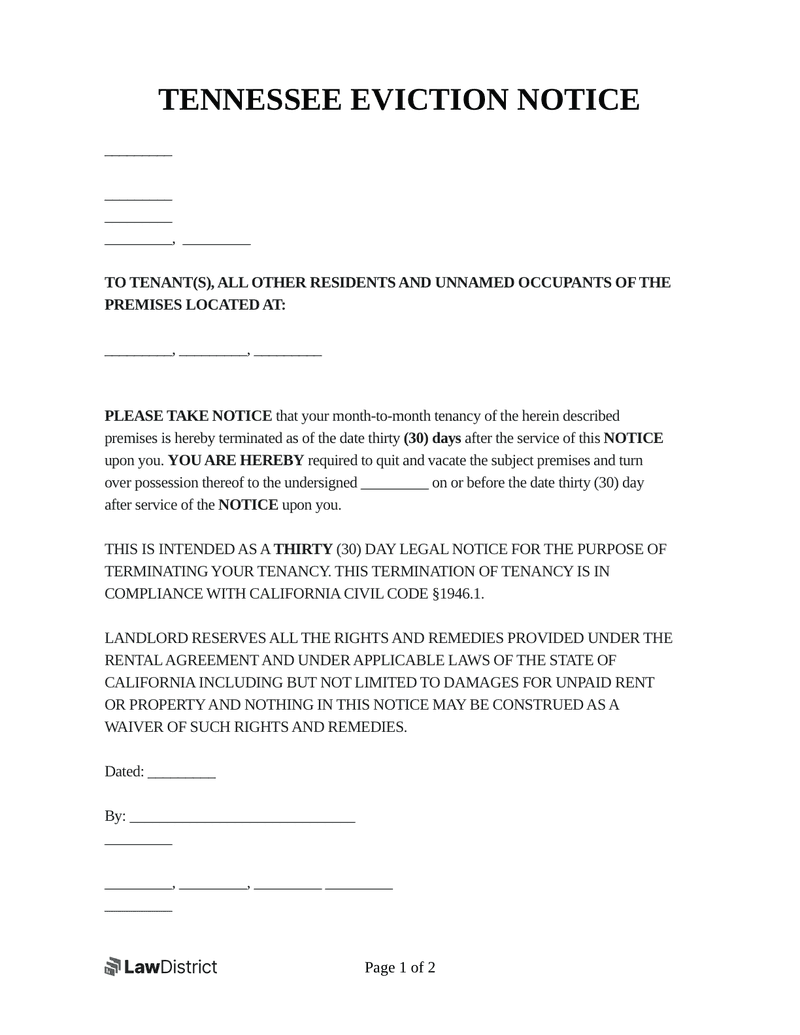 Tennessee Eviction Notice Form