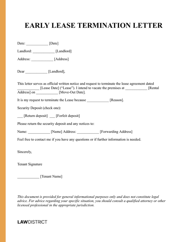 Early Lease Termination Letter Sample