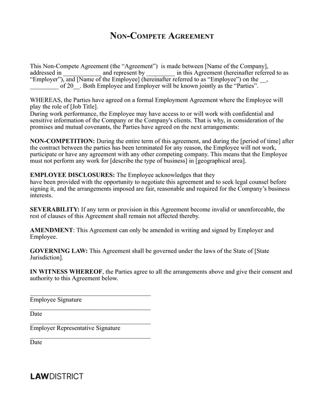Non-Compete Agreement Sample
