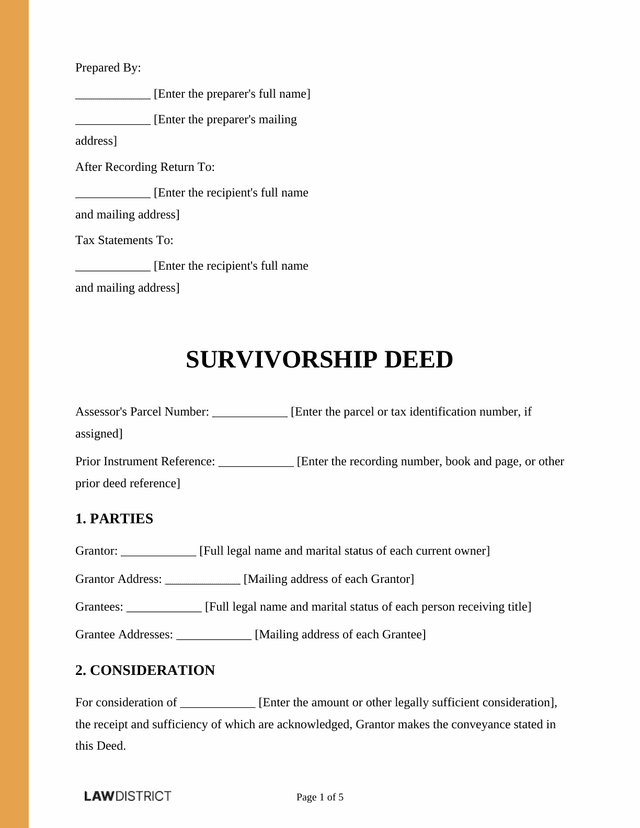 Survivorship Deed Sample