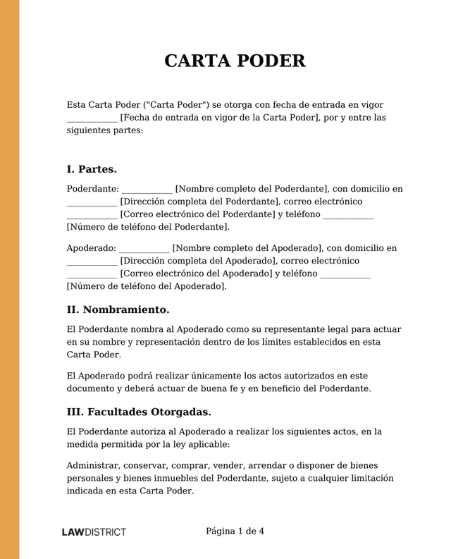 Ejemplo de Carta Poder o Power of Attorney