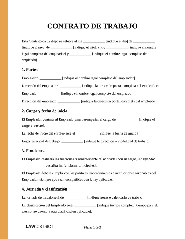 Ejemplo de Plantilla de Contrato de Trabajo Gratis