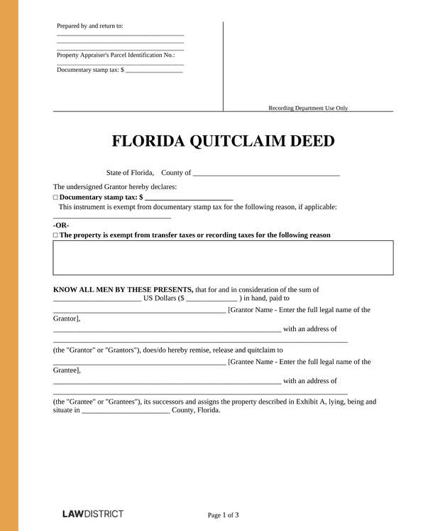 Florida Quitclaim Deed Sample