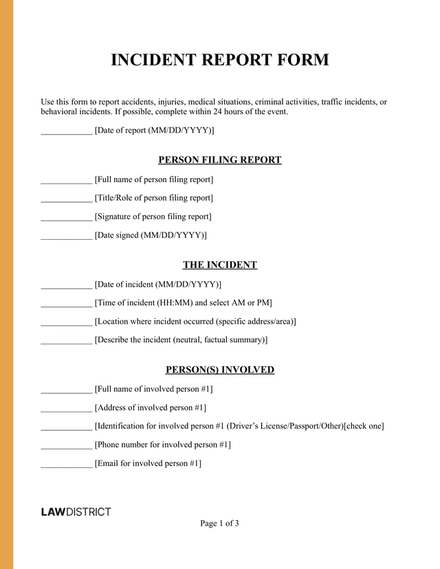 Incident Report Template Sample