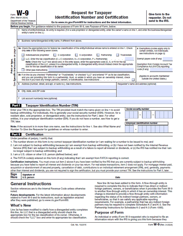 IRS W-9 Form Sample