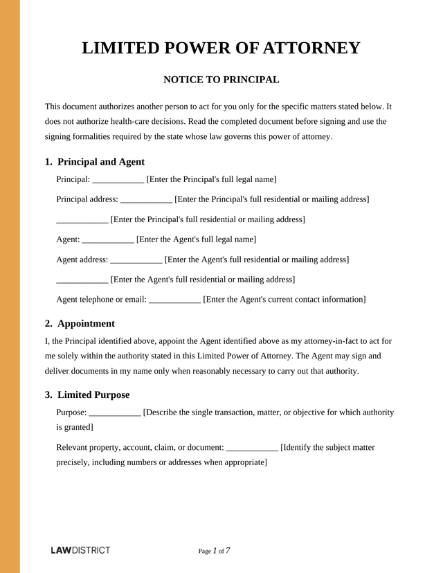 Limited Power of Attorney Sample