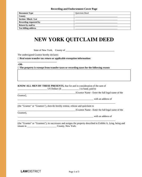 New York Quitclaim Deed Sample