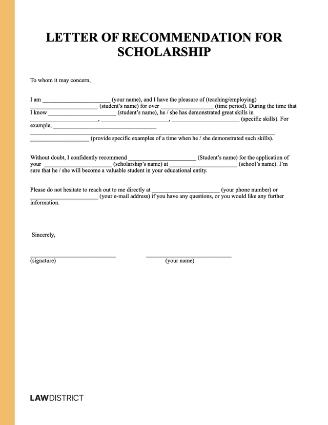 Scholarship Recommendation Letter Sample