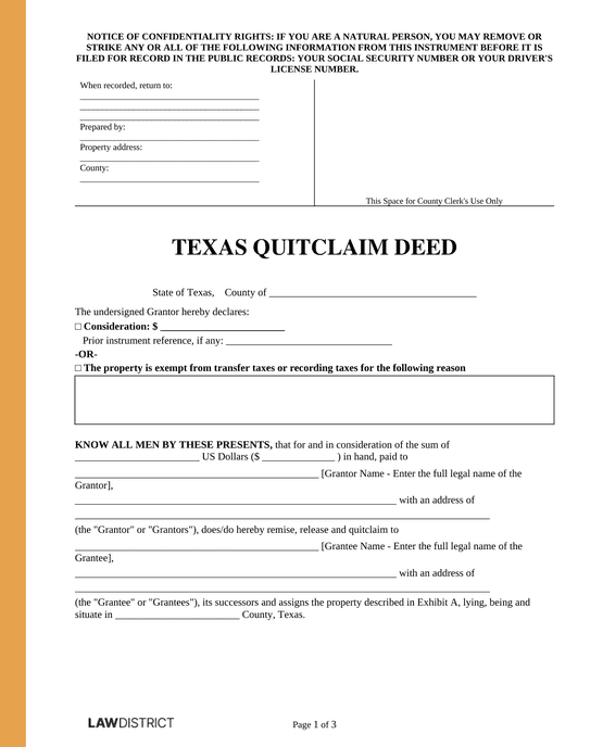 Texas Quitclaim Deed Sample