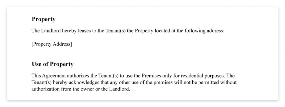 property and use of property in a lease agreement