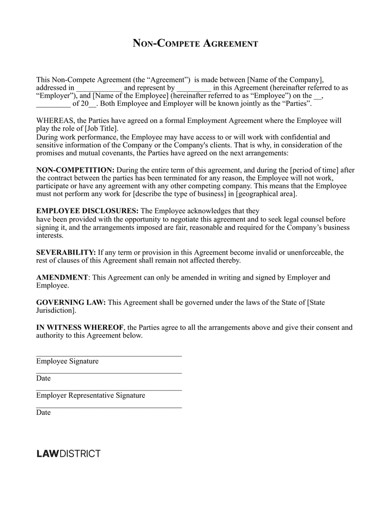 Non-Compete Agreement Sample

