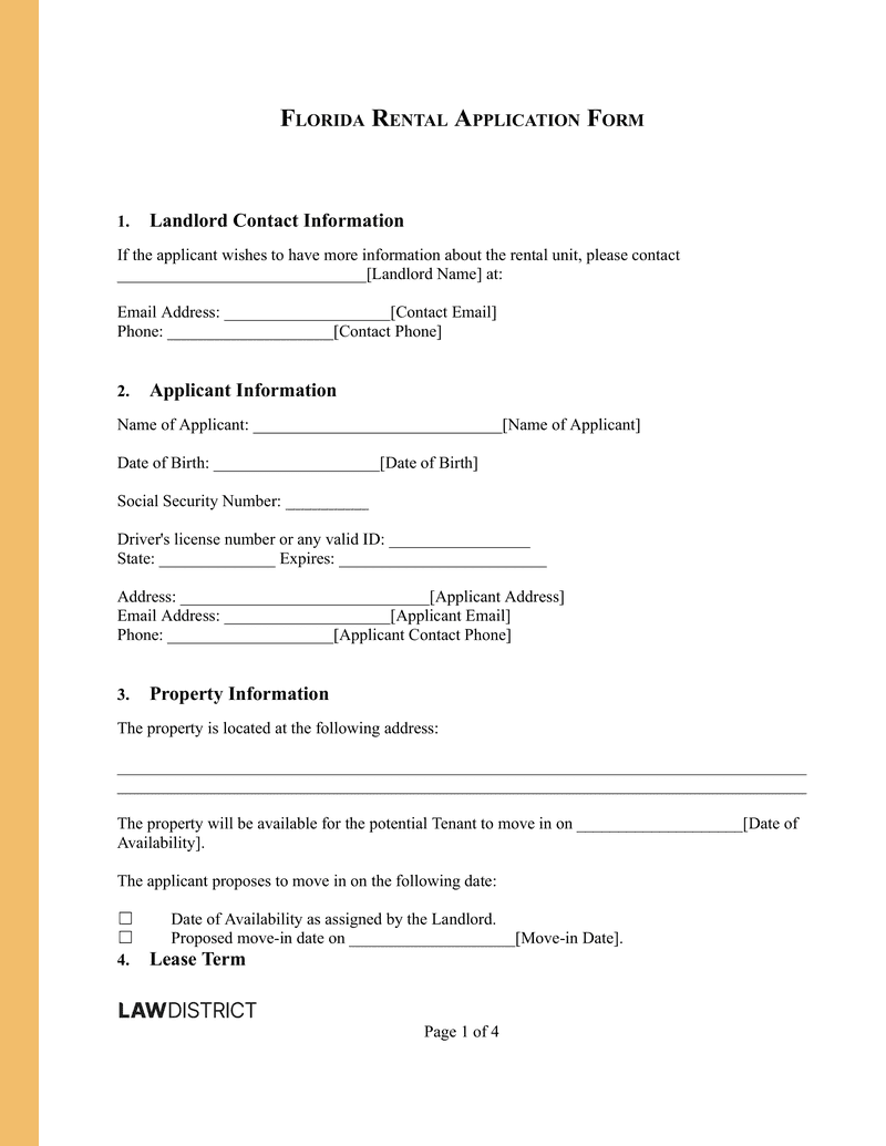Rental Application Florida Sample