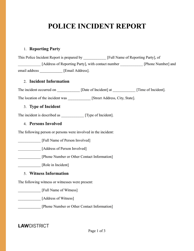 Police Incident Report Sample