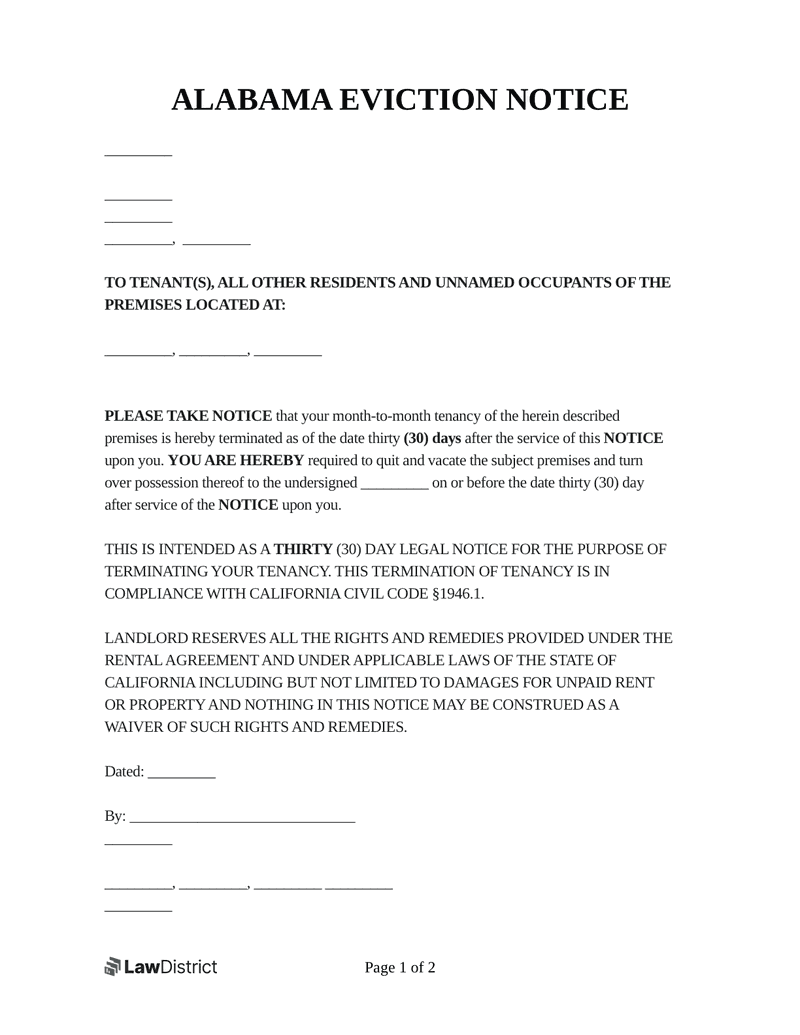 Alabama Eviction Notice Form