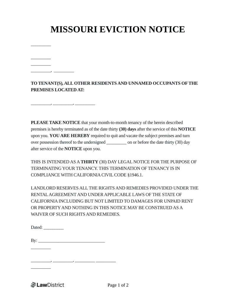 Missouri Eviction Notice Form
