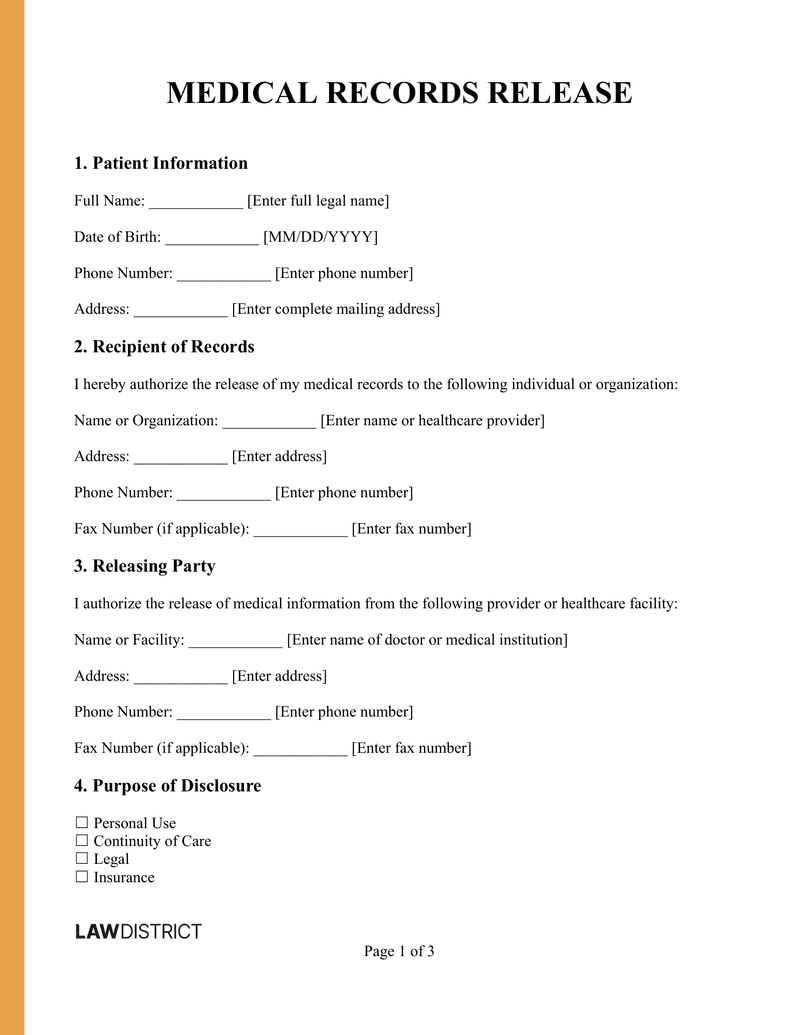 Medical Records Release Form Sample
