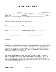 Recreational Vehicle Bill of Sale