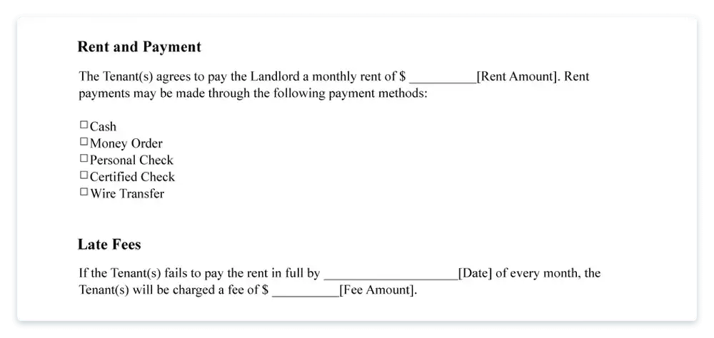Rent and Payment in a lease agreement