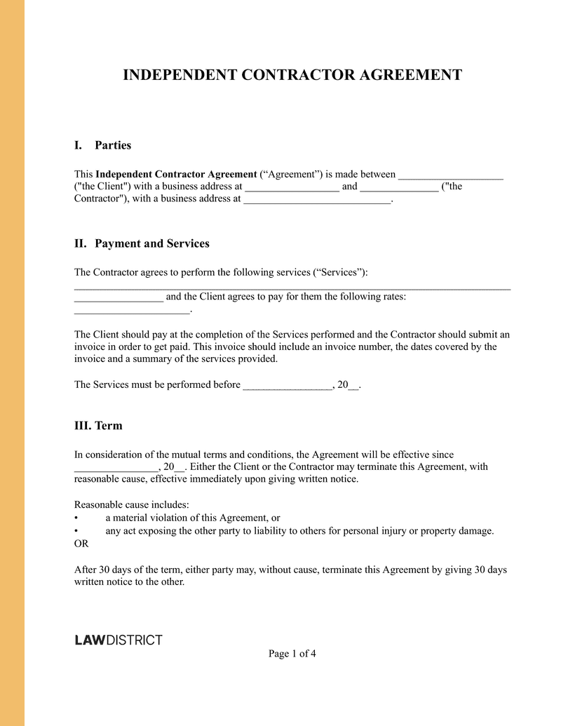 Independent Contractor Agreement Sample