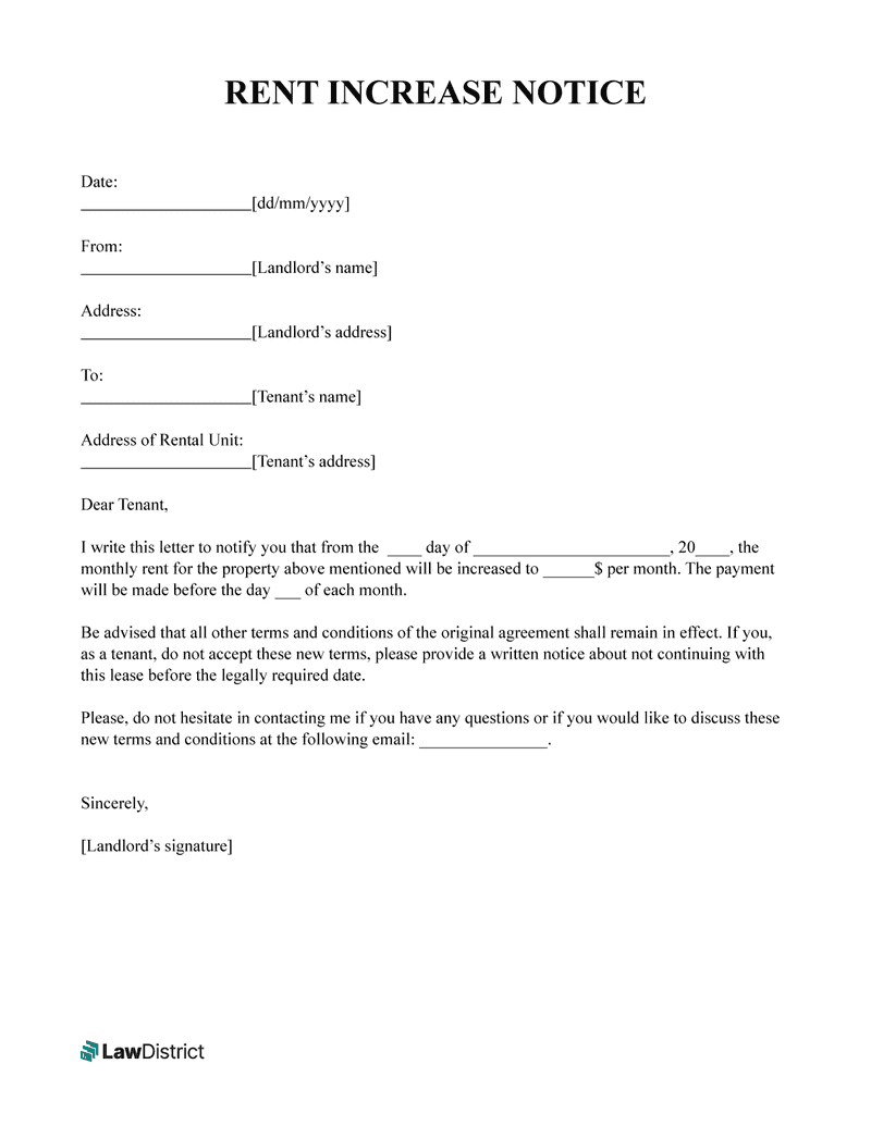 Rent Increase Notice Template
