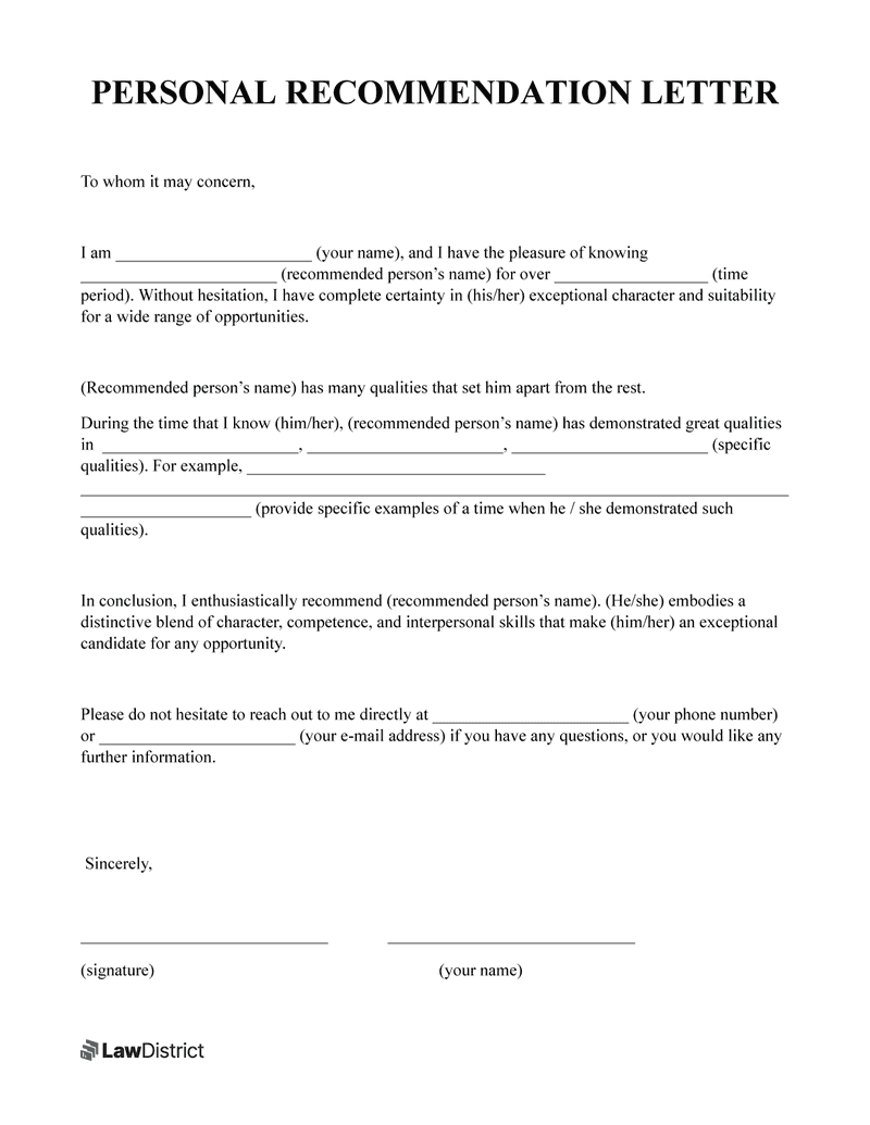 Personal recommendation letter sample