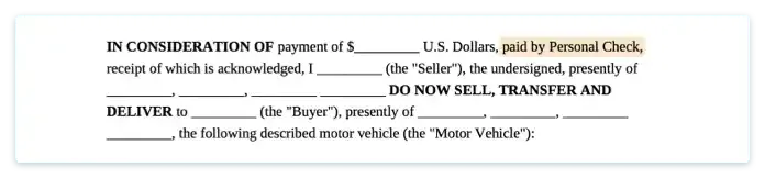 Bill of sale transactional information