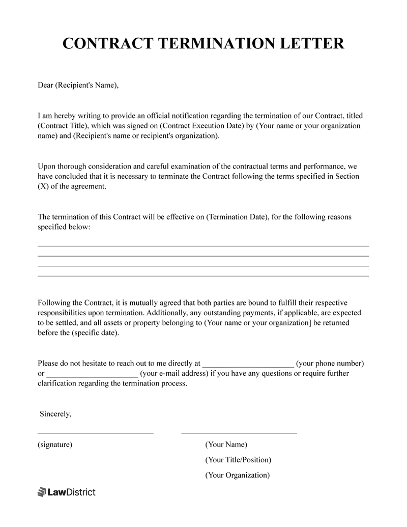 Contract Termination Letter Sample