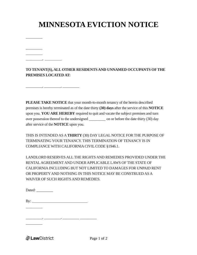 Minnesota Eviction Notice Form