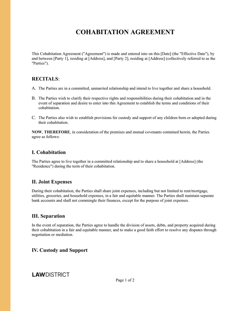 Cohabitation Agreement Sample