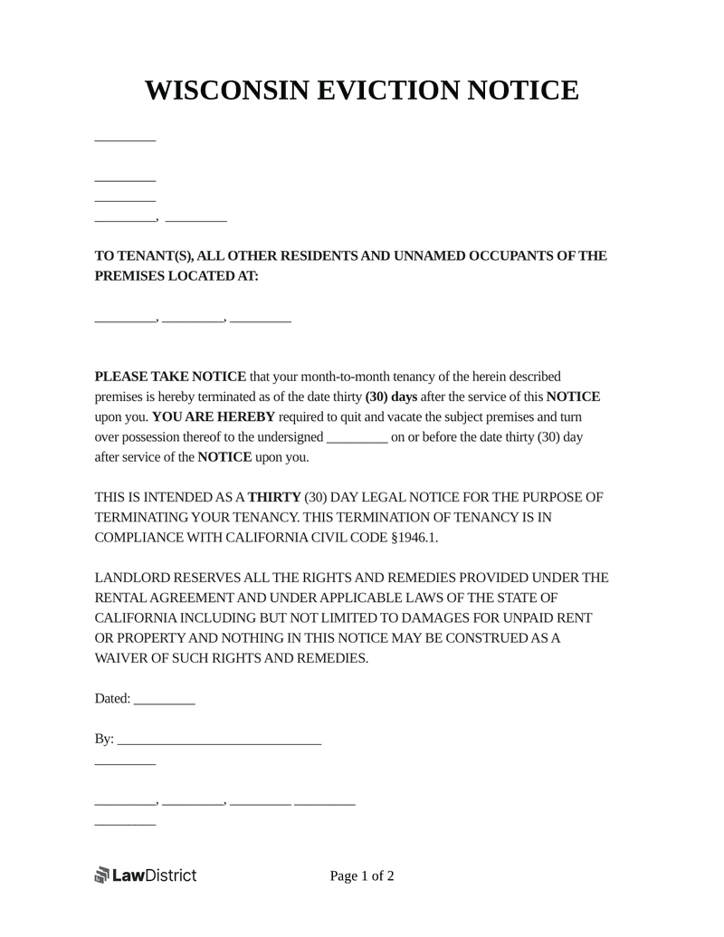  Wisconsin Eviction Notice Form