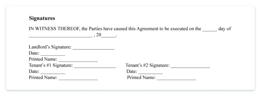 Signatures in a lease agreement