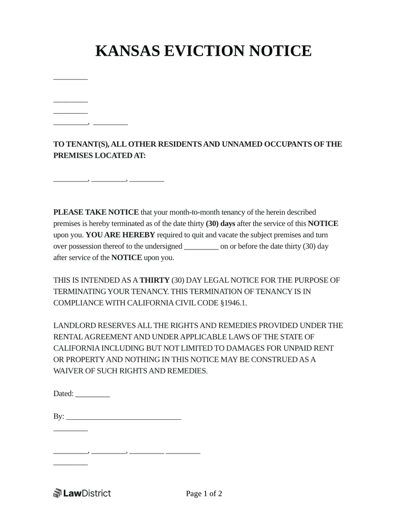 Kansas Eviction Notice Form