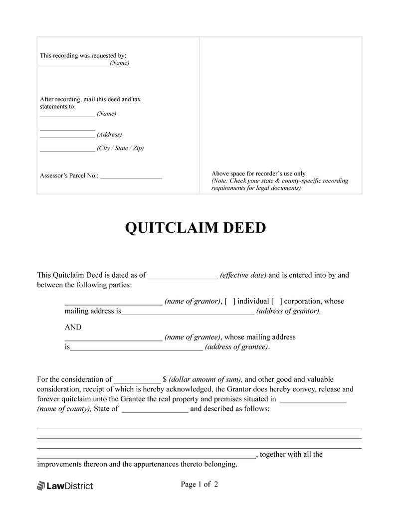 Example of a Quitclaim Deed Document