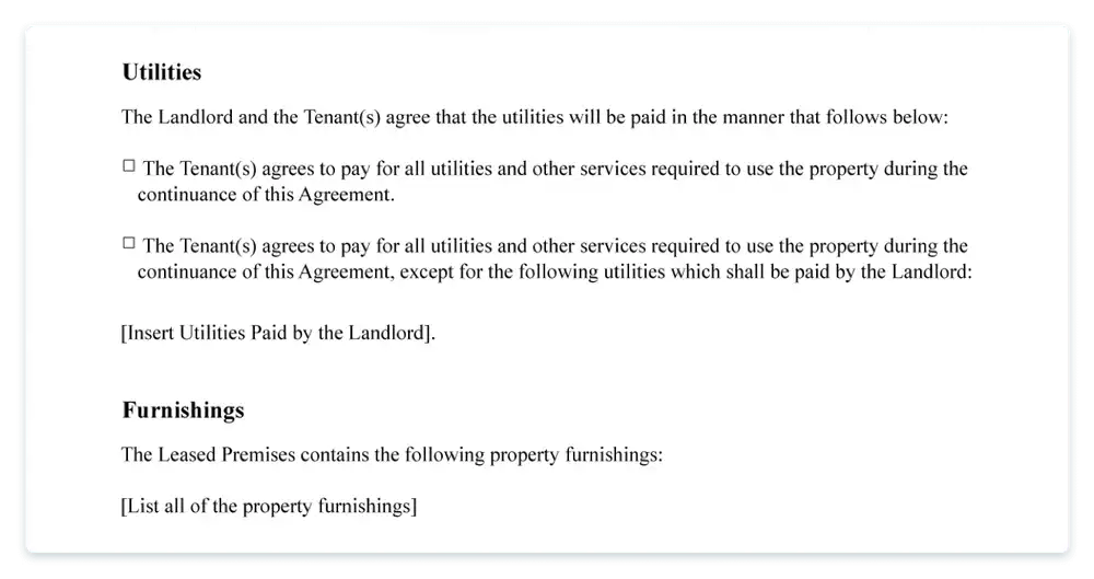 Utilities and furnishing in a lease agreement